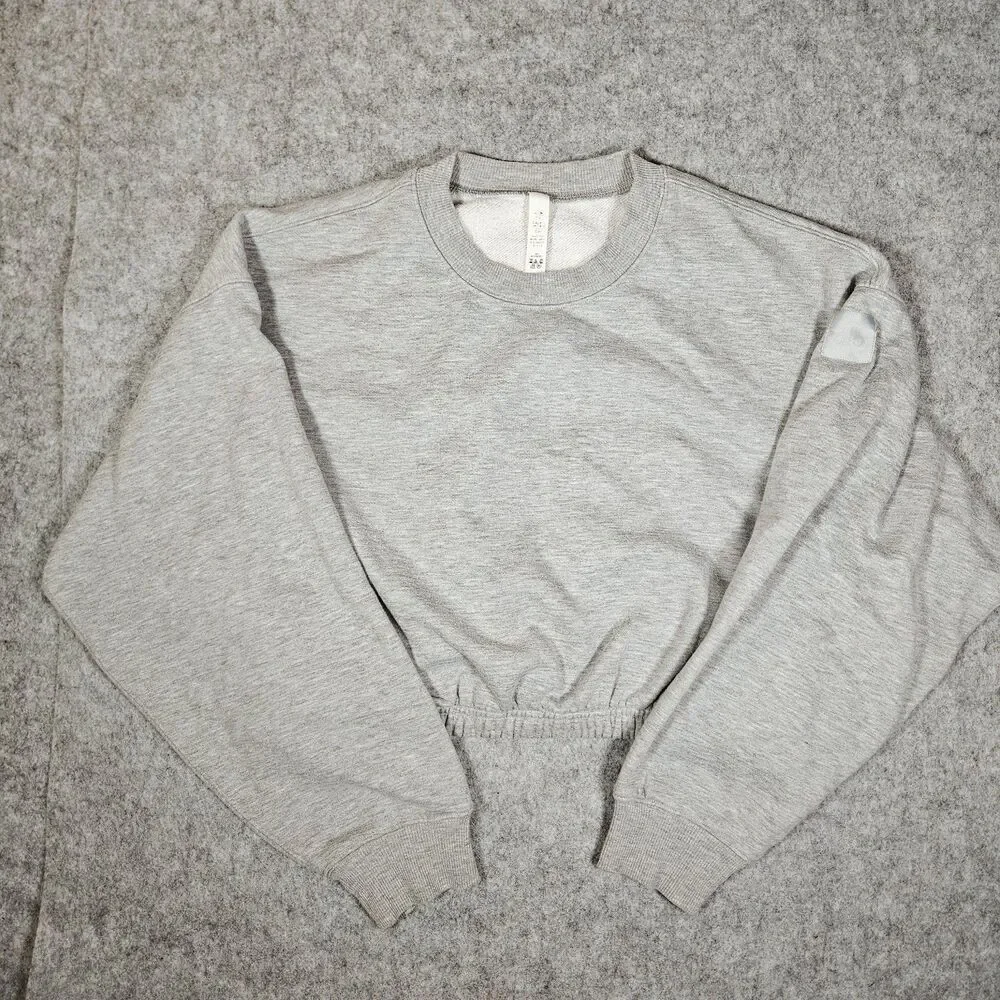 Alo Yoga Devotion Gray Crew‎ Neck Cropped Pullover Sweatshirt Athleisure READ